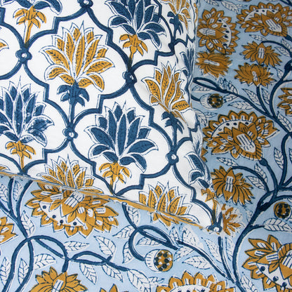Floral Hand Block Print Organic Cotton Bedsheet