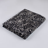 Floral Hand Block Printed Black and White Fabric by the Yard