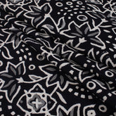 Floral Hand Block Printed Black and White Fabric by the Yard