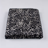 Floral Hand Block Printed Black and White Fabric by the Yard