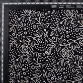 Floral Hand Block Printed Black and White Fabric by the Yard