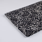 Floral Hand Block Printed Black and White Fabric by the Yard