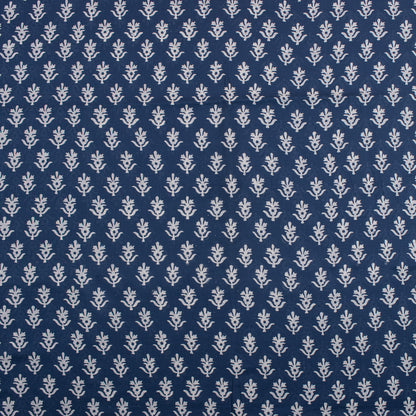 Floral Hand Block Printed Indigo Blue 100% Cotton Fabric