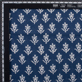 Floral Hand Block Printed Indigo Blue 100% Cotton Fabric