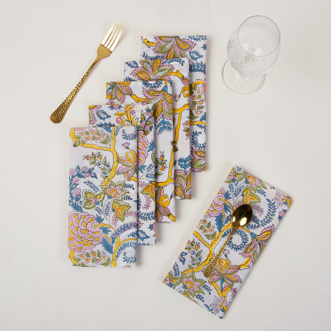 Floral Hand Block Printed Pure Cotton Outdoor Party Napkin