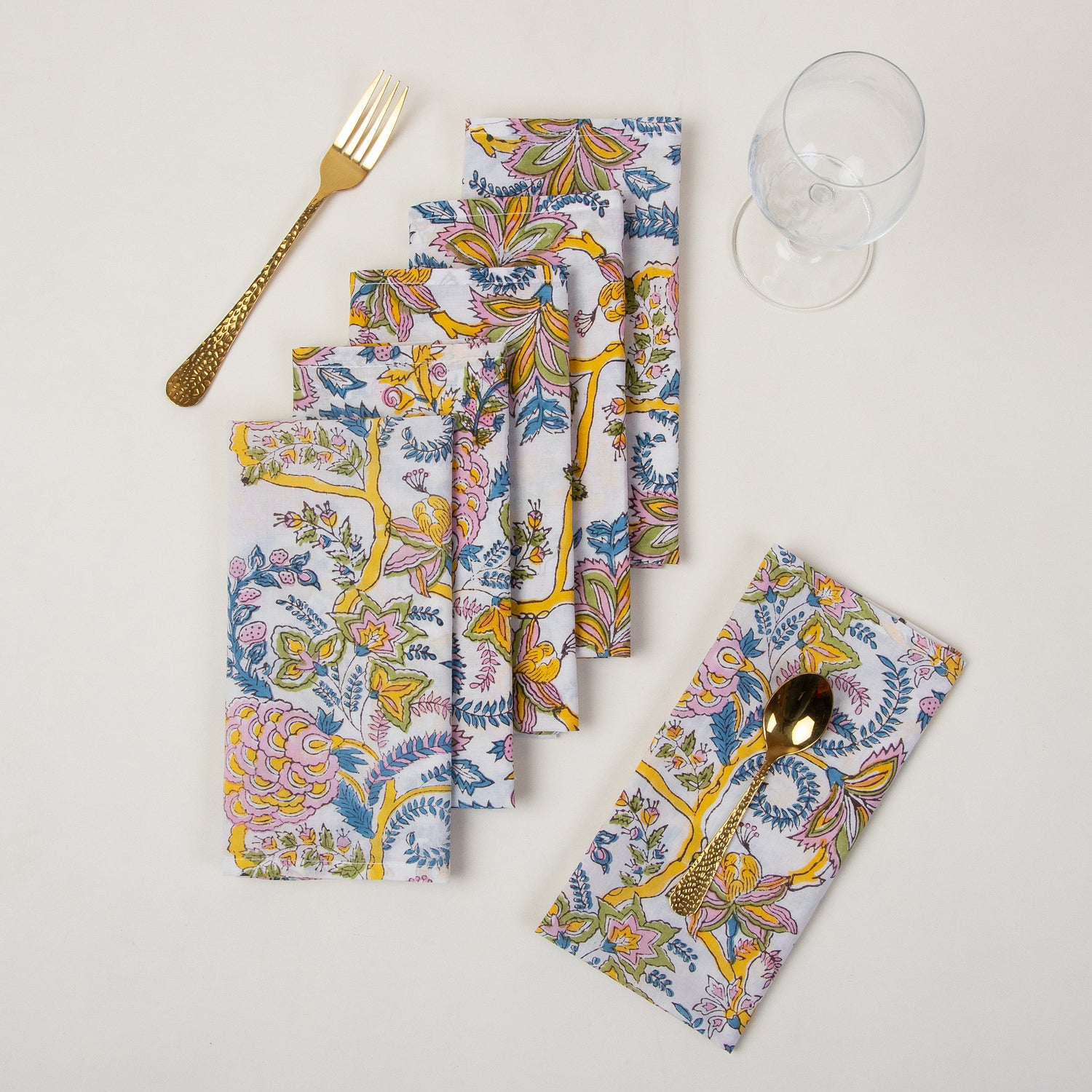Floral Hand Block Printed Pure Cotton Outdoor Party Napkin