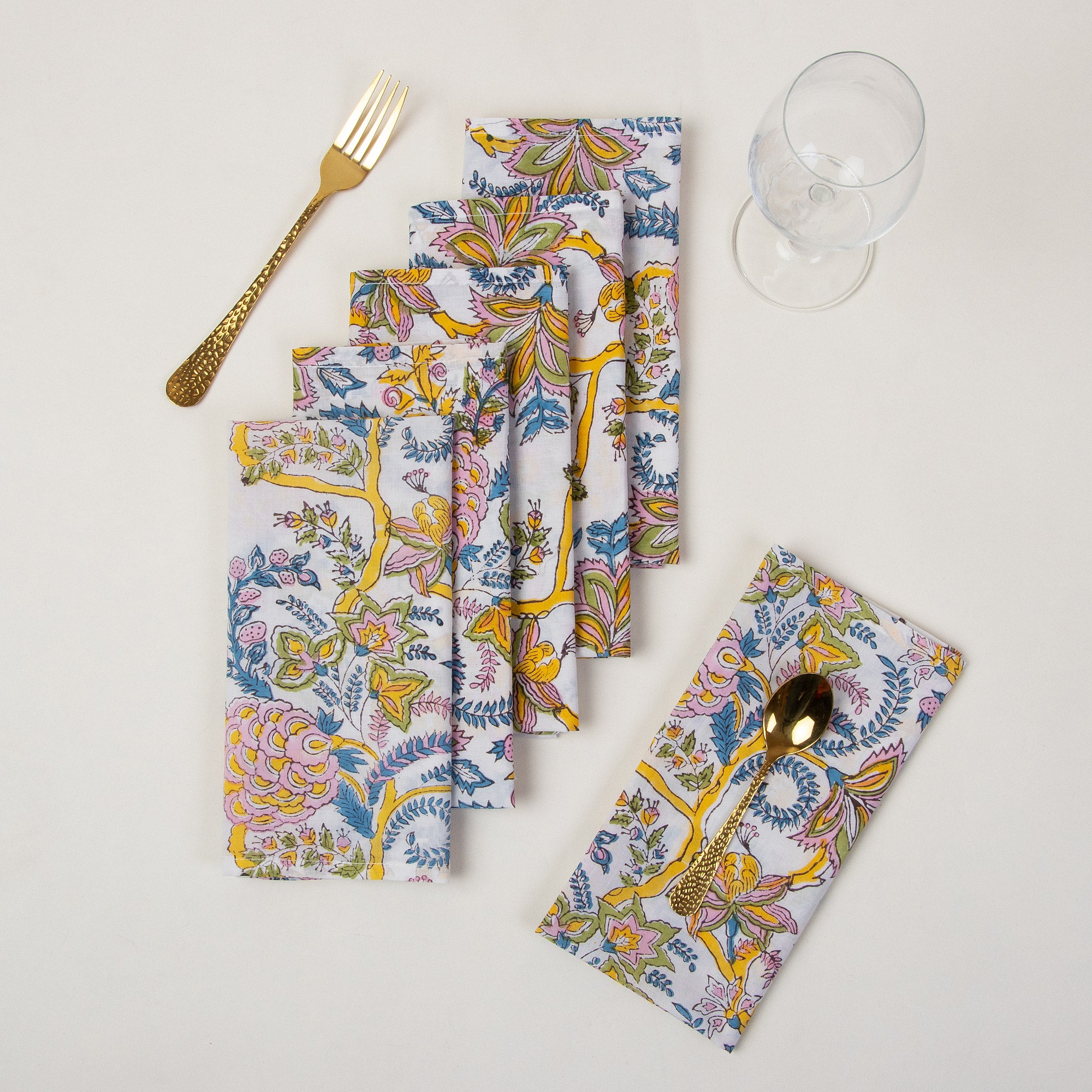 Floral Hand Block Printed Pure Cotton Outdoor Party Napkin