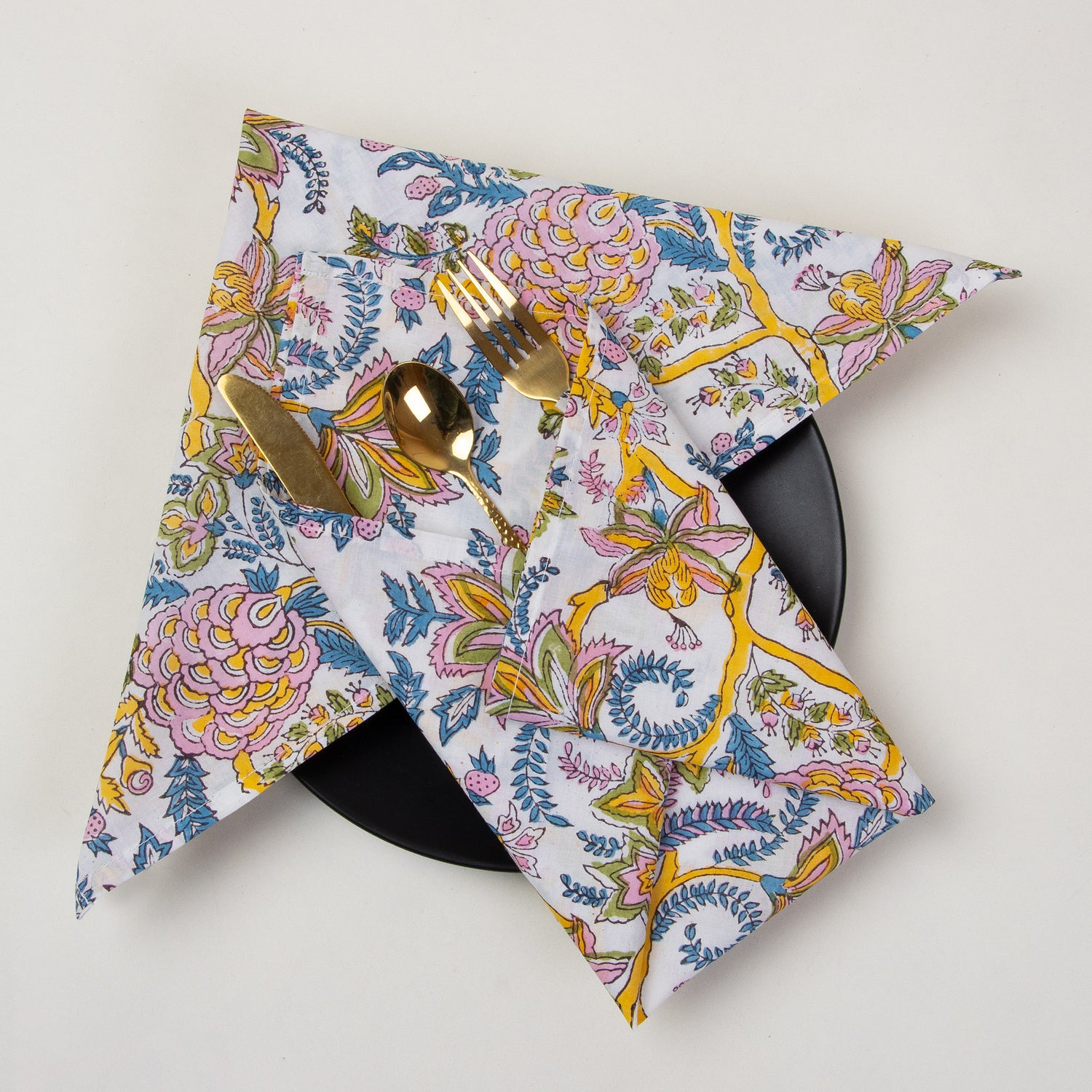 Floral Hand Block Printed Pure Cotton Outdoor Party Napkin
