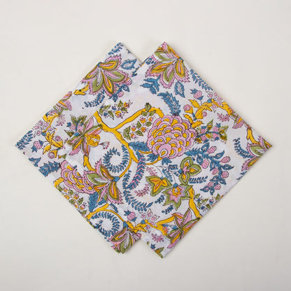 Floral Hand Block Printed Pure Cotton Outdoor Party Napkin