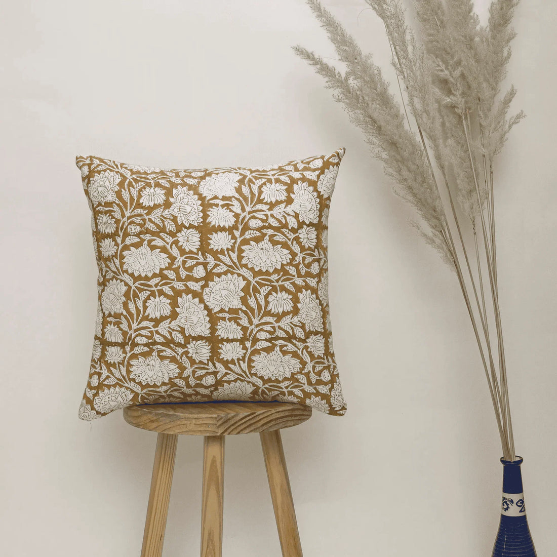 Floral Hand Block Printed Reversible Cotton Cushion Cover