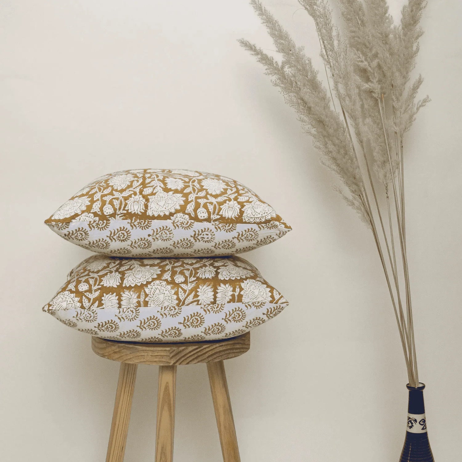 Floral Hand Block Printed Reversible Cotton Cushion Cover