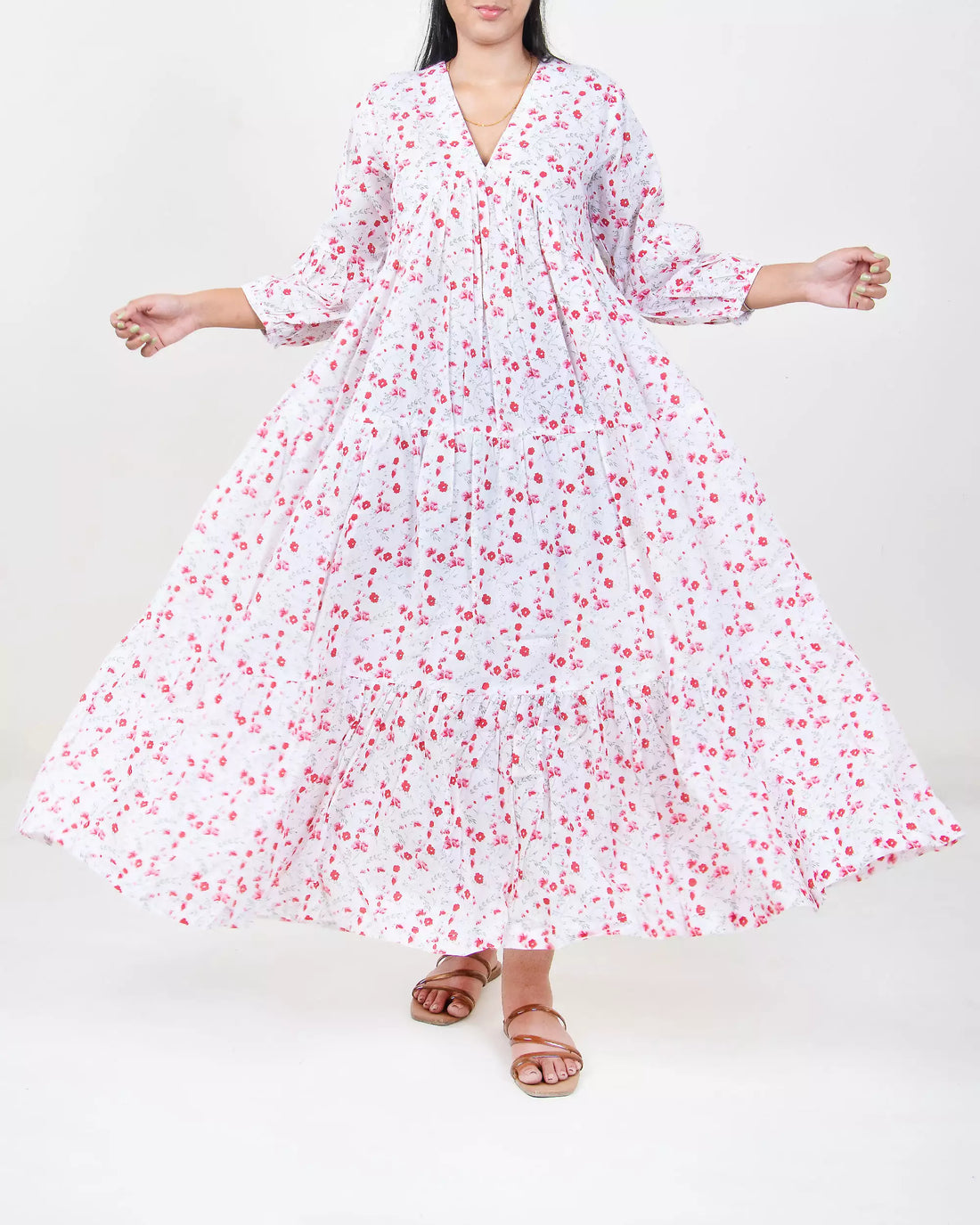 Floral Hand Printed Casual Maxi Dress for Women&