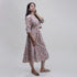Floral Handmade Organic Cotton Gray Midi Dress with Belt