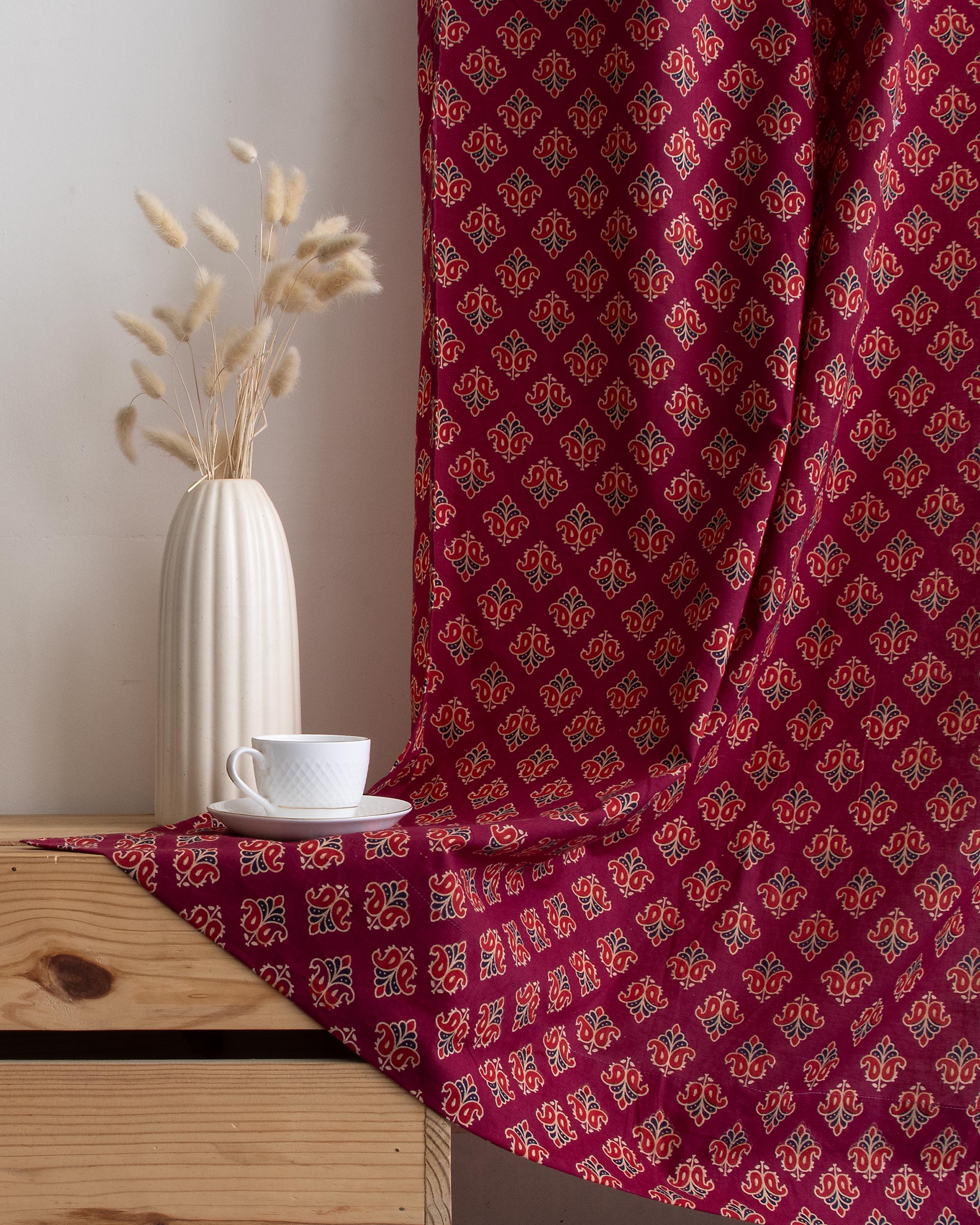 Floral Indian Block Print Pure Cotton Curtains