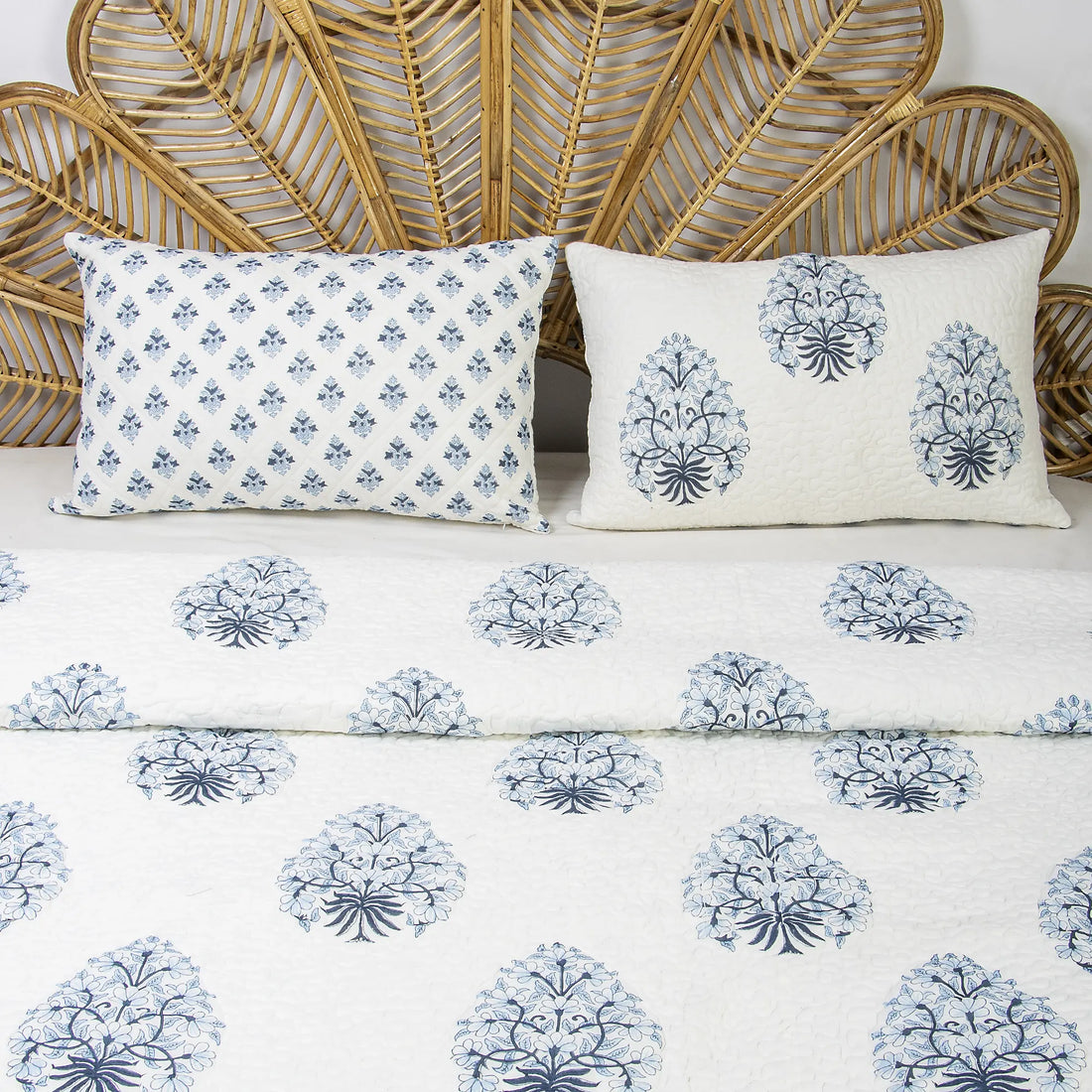 Floral Indian Hand Block Printed Reversible Machine Quilts
