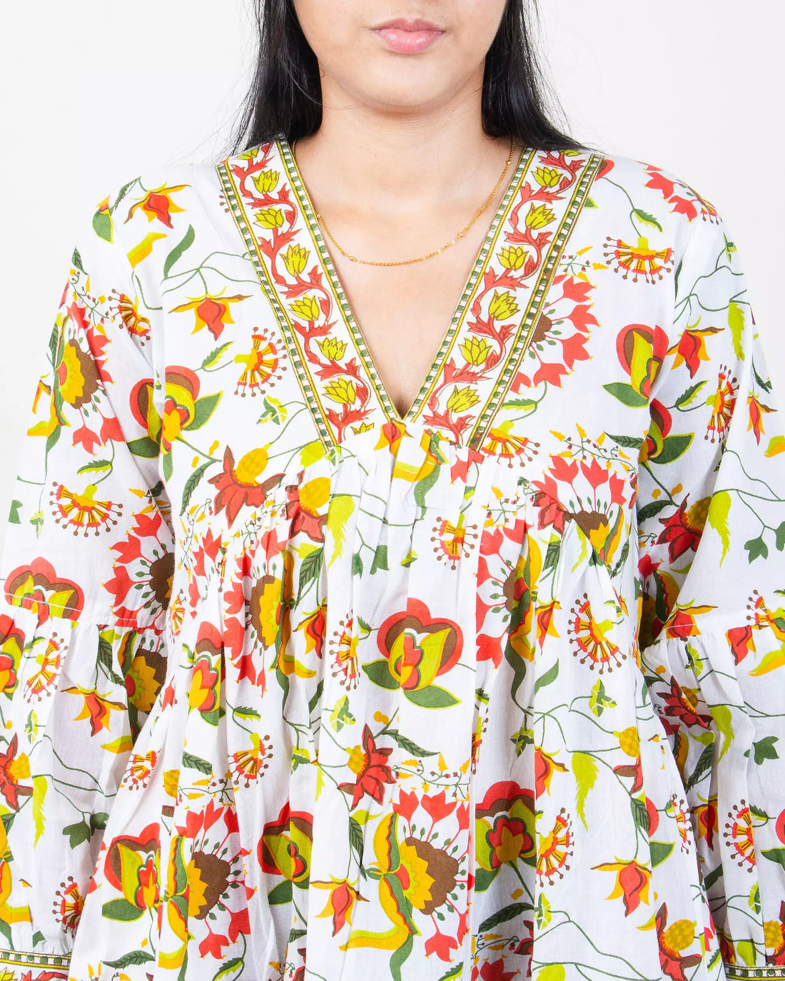Floral Maxi Dress Hand Block Printed with Sleeves 