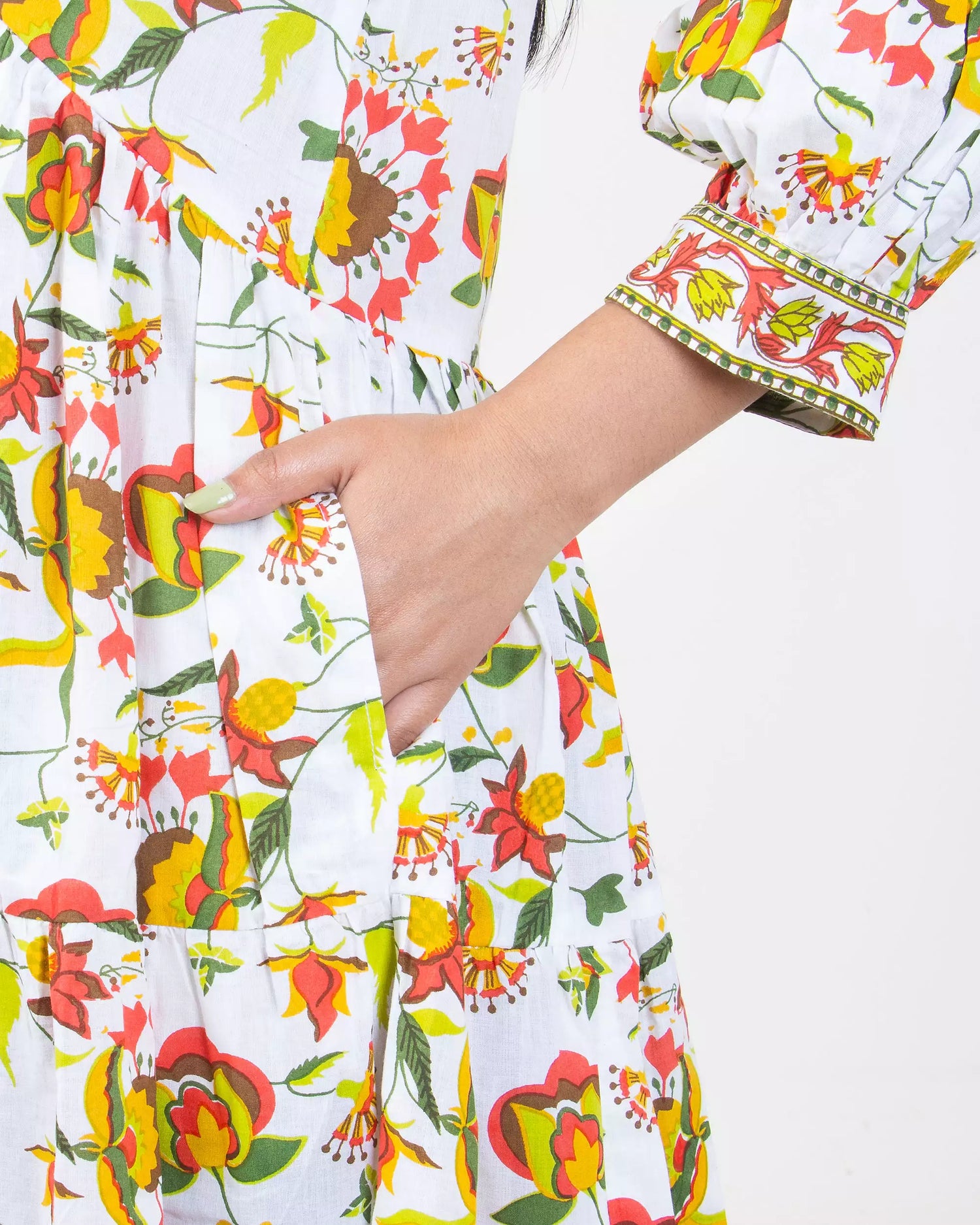 Floral Maxi Dress Hand Block Printed with Sleeves 
