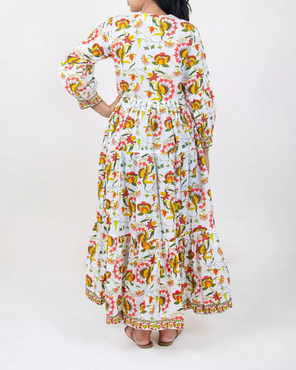 Floral Maxi Dress Hand Block Printed with Sleeves 