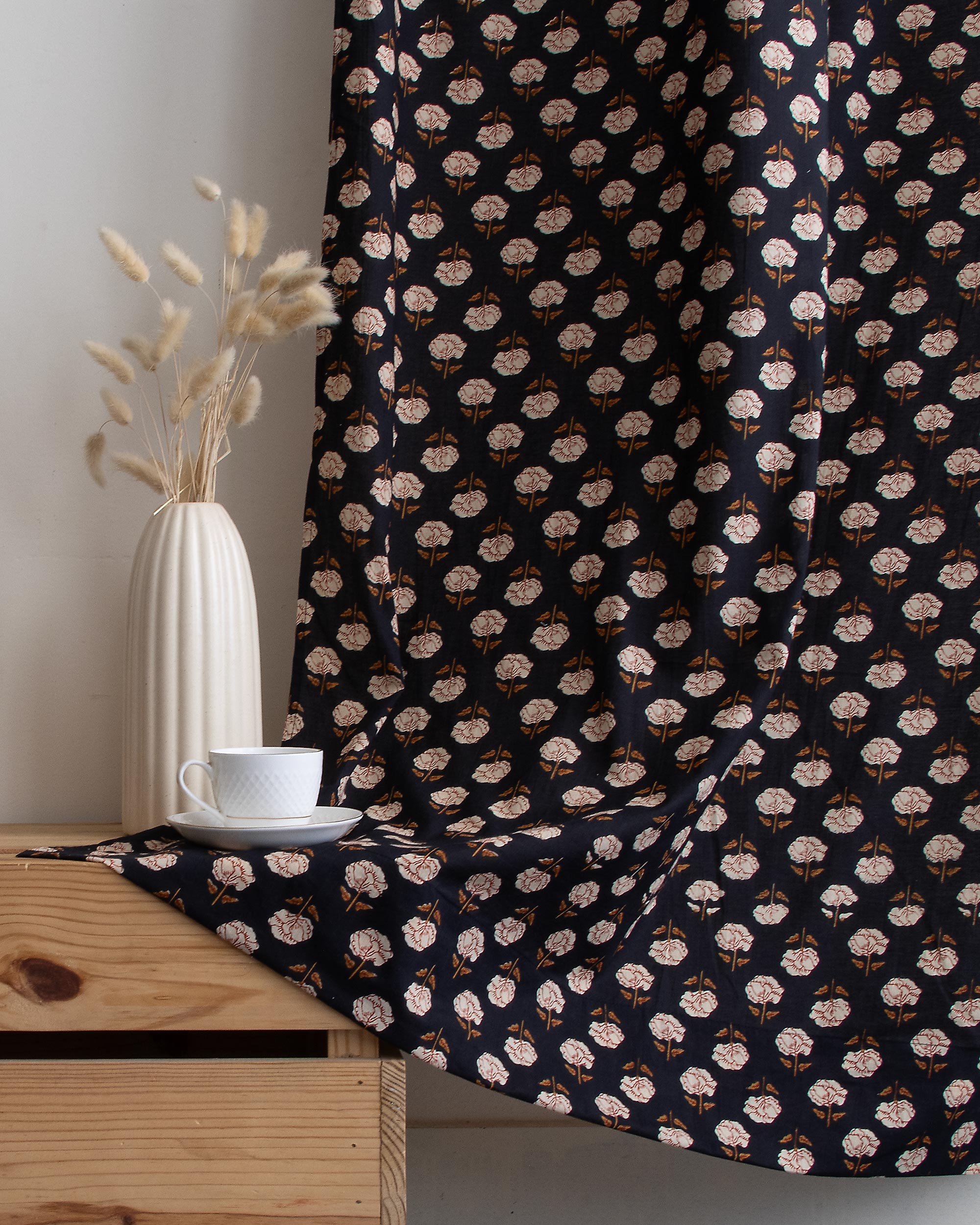 Floral Organic Cotton Block Print Curtains in India