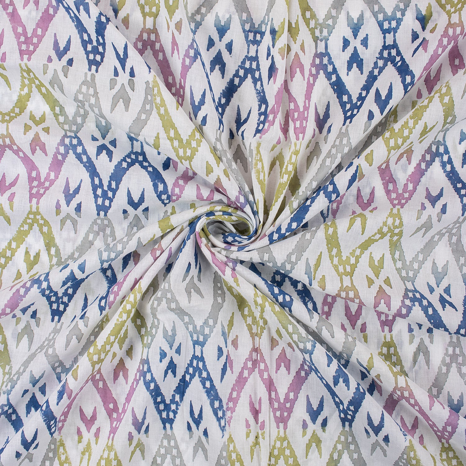 Geomaterial Multicolor Hand Block Print Fabric