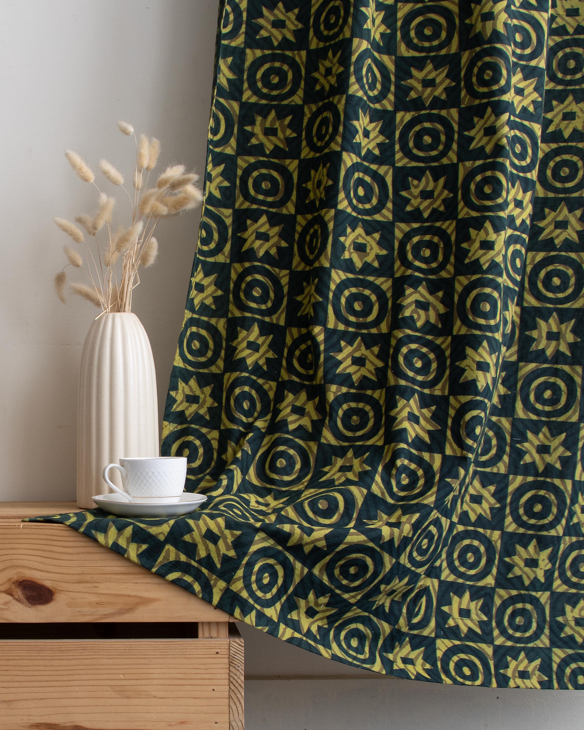 Geometric Block Printed Cotton Curtains Online