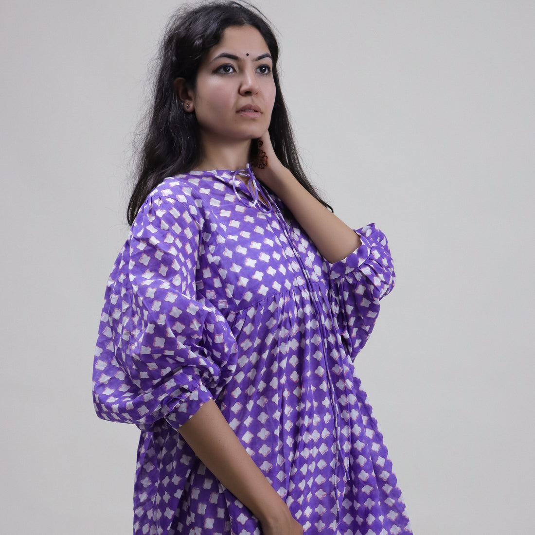 Geometrical Block Print Cotton Midi Dress For Women