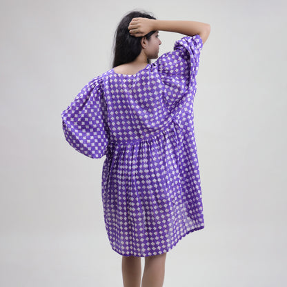 Geometrical Block Print Cotton Midi Dress For Women