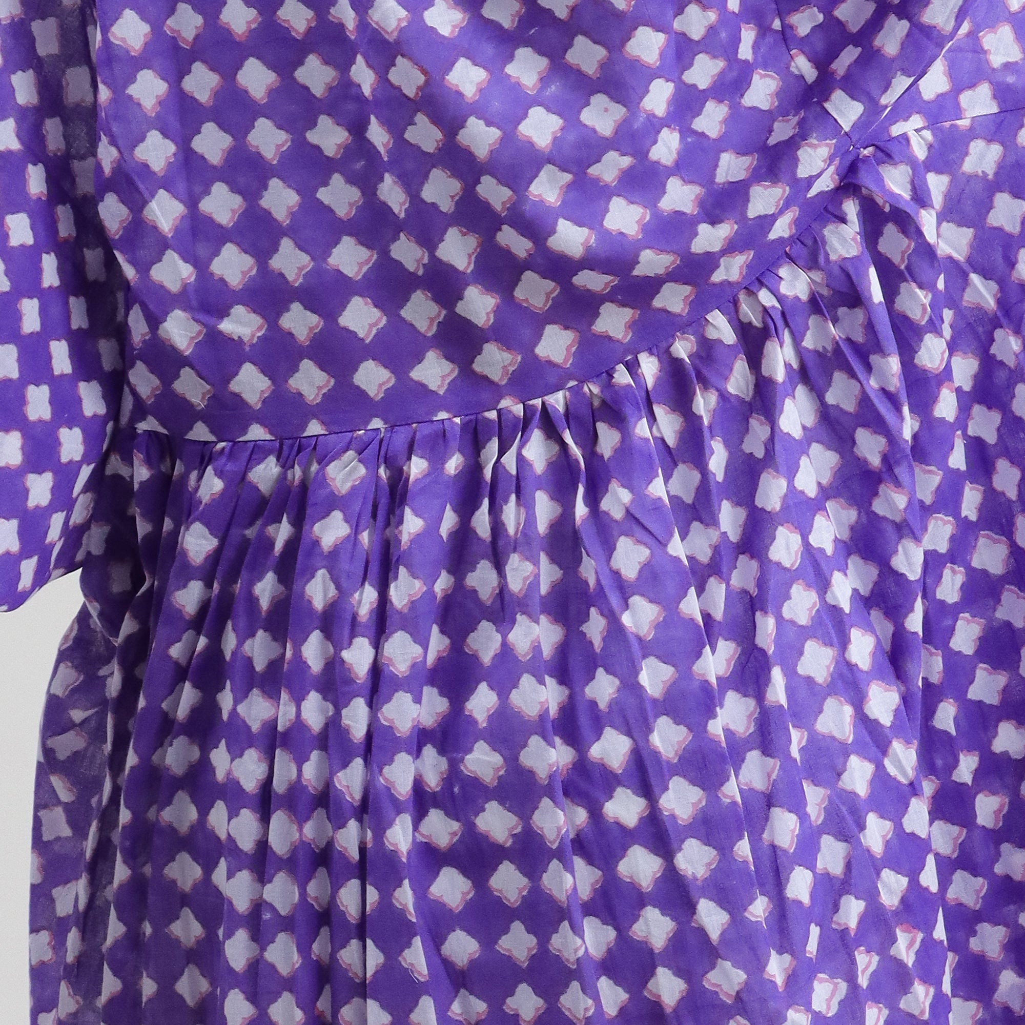 Geometrical Block Print Cotton Midi Dress For Women