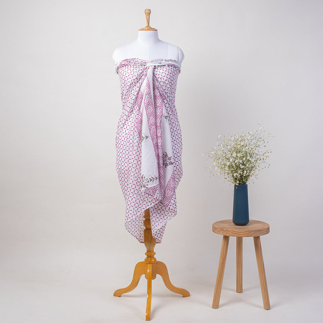 Geometrical Block Printed Cotton Sarong For Women