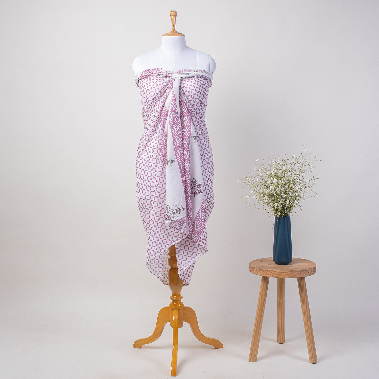 Geometrical Block Printed Cotton Sarong For Women