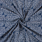 Geometrical Block Printed Indigo Blue Organic Natural Cotton Fabric