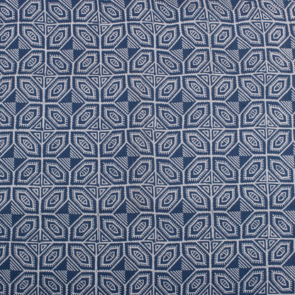 Geometrical Block Printed Indigo Blue Organic Natural Cotton Fabric