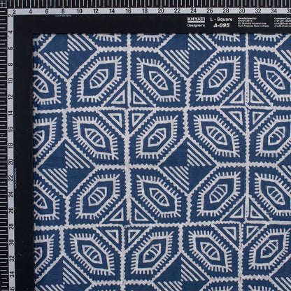 Geometrical Block Printed Indigo Blue Organic Natural Cotton Fabric