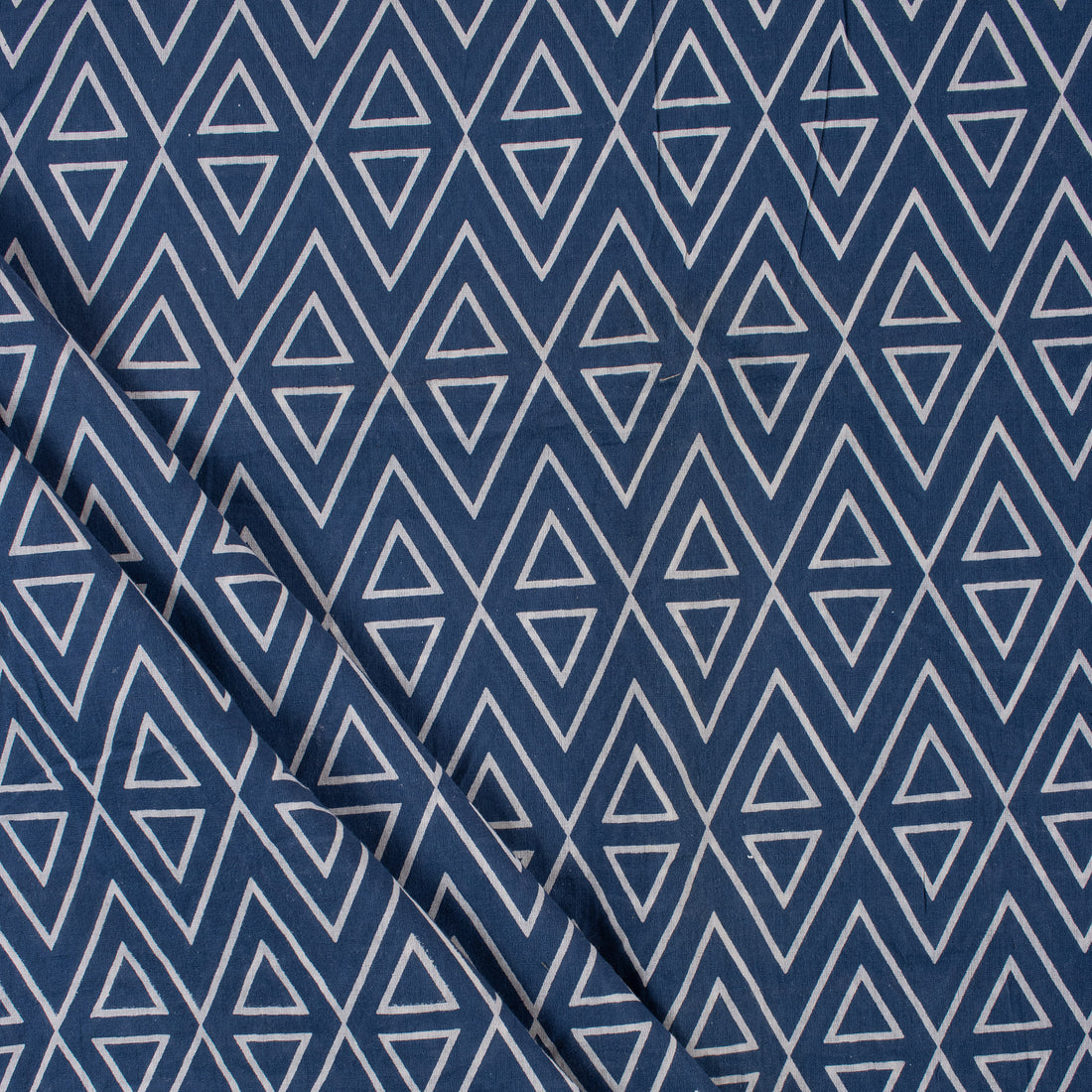 Geometrical Block Printed Indigo Cotton Material Fabric