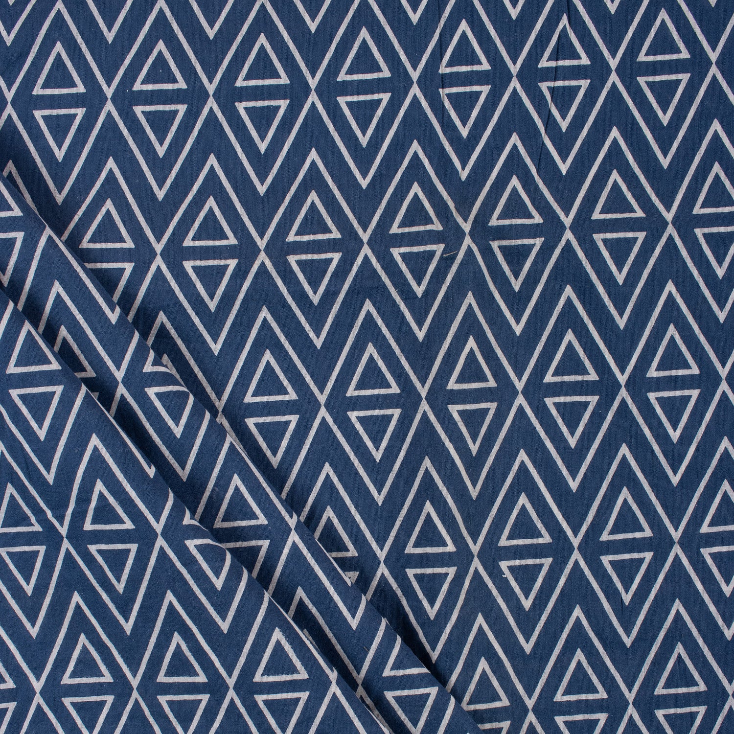 Geometrical Block Printed Indigo Cotton Material Fabric