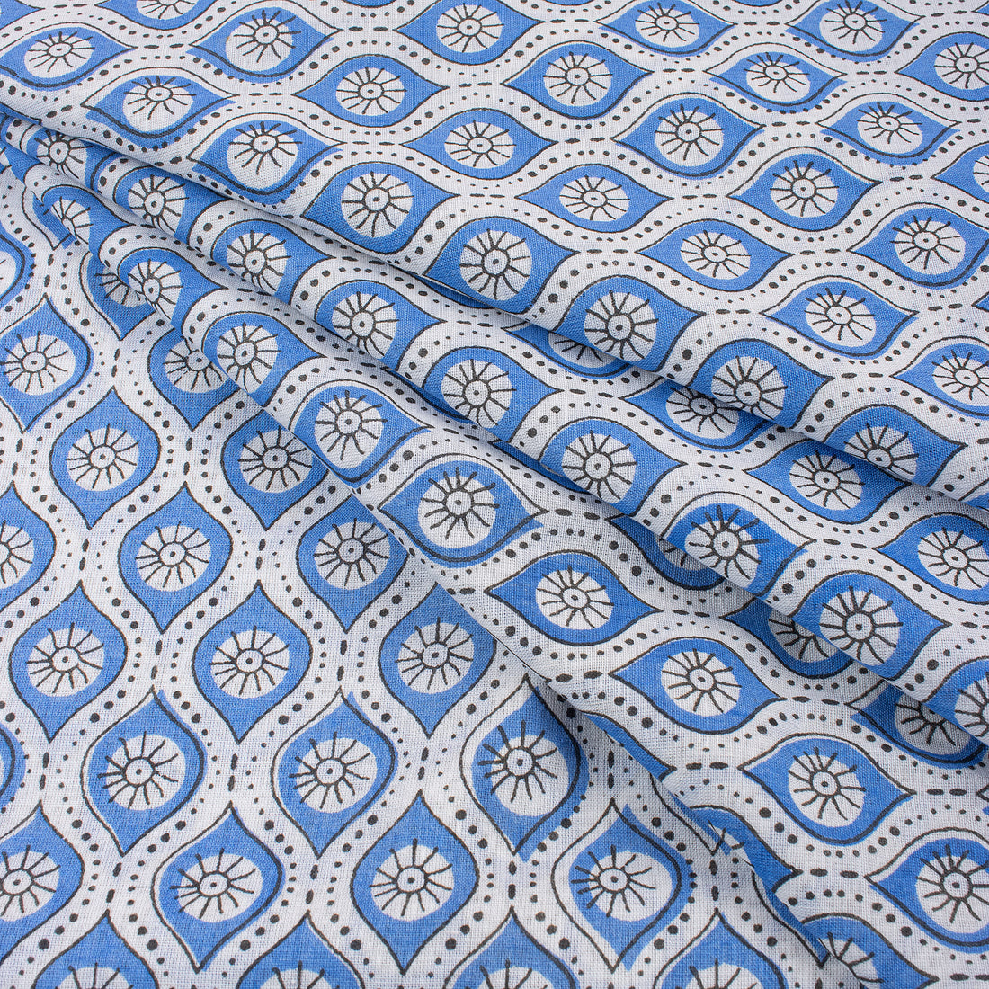 Geometrical Blue Booti Indian Cotton Cloth Fabric