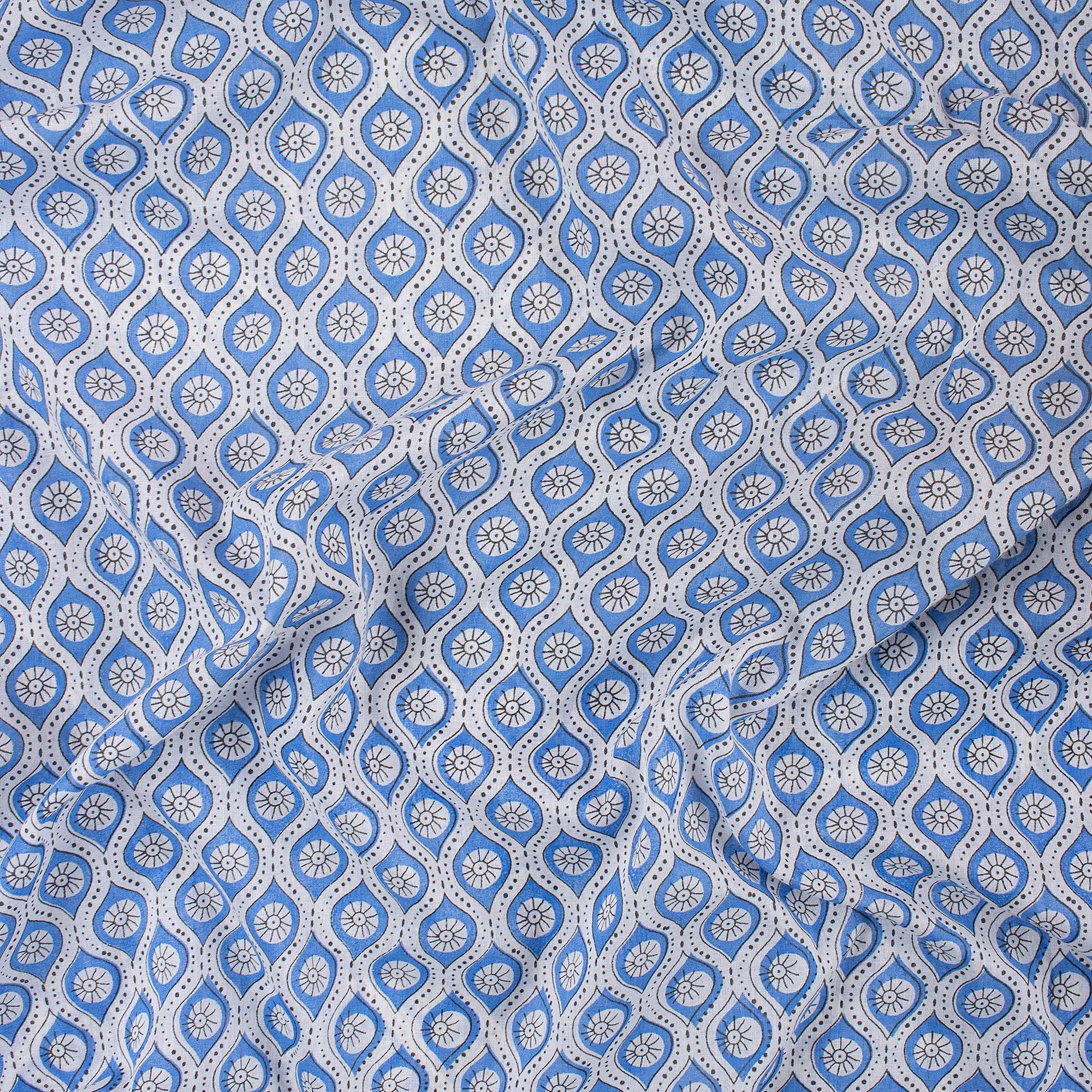 Geometrical Blue Booti Indian Cotton Cloth Fabric