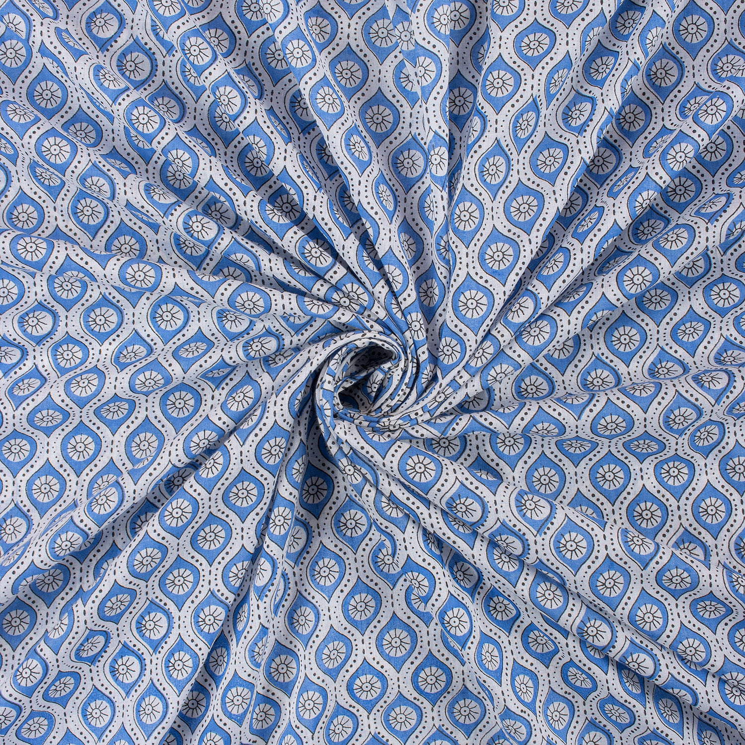 Geometrical Blue Booti Indian Cotton Cloth Fabric