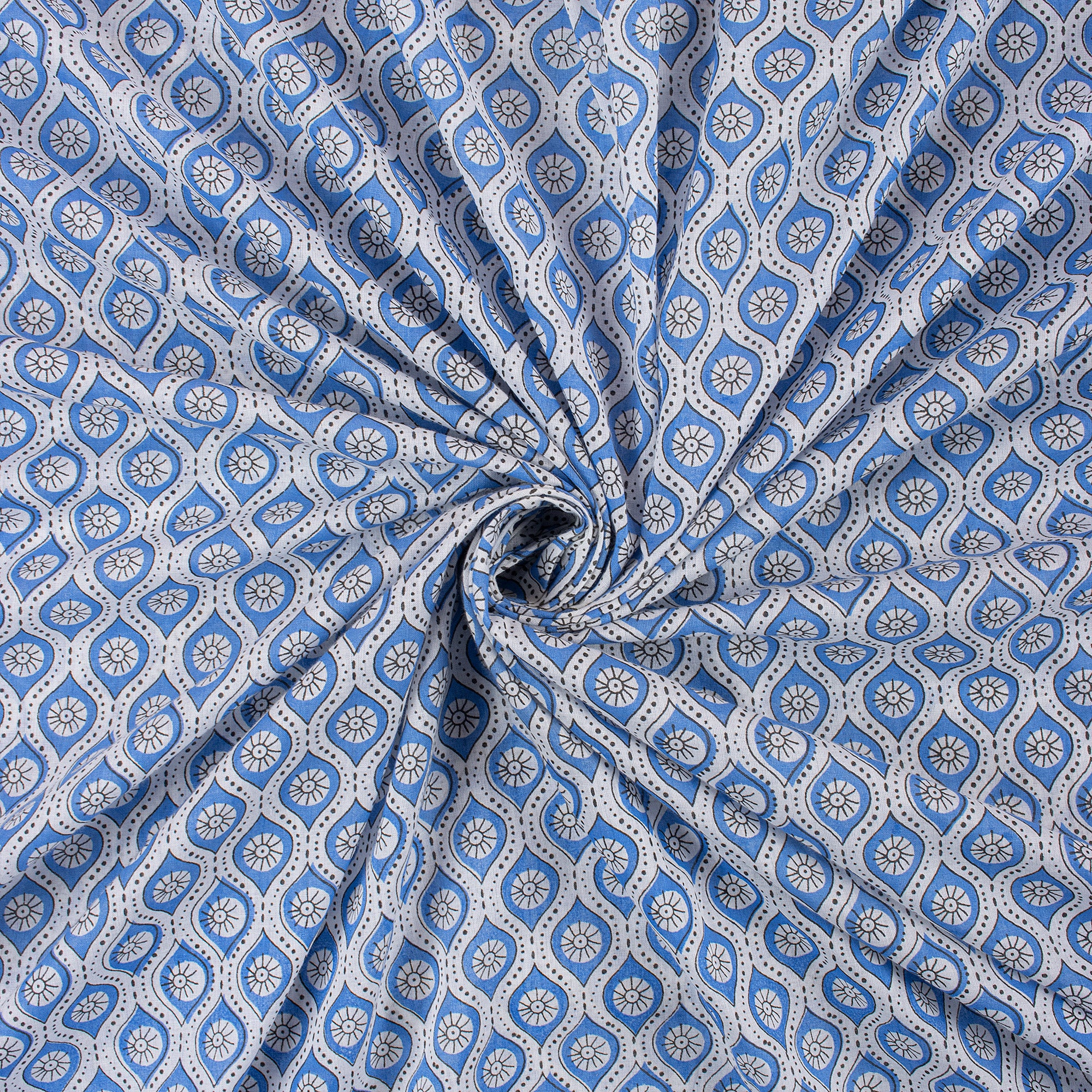 Geometrical Blue Booti Indian Cotton Cloth Fabric