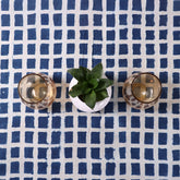 Geometrical Blue Hand Printed Cotton Dining Tablecloth