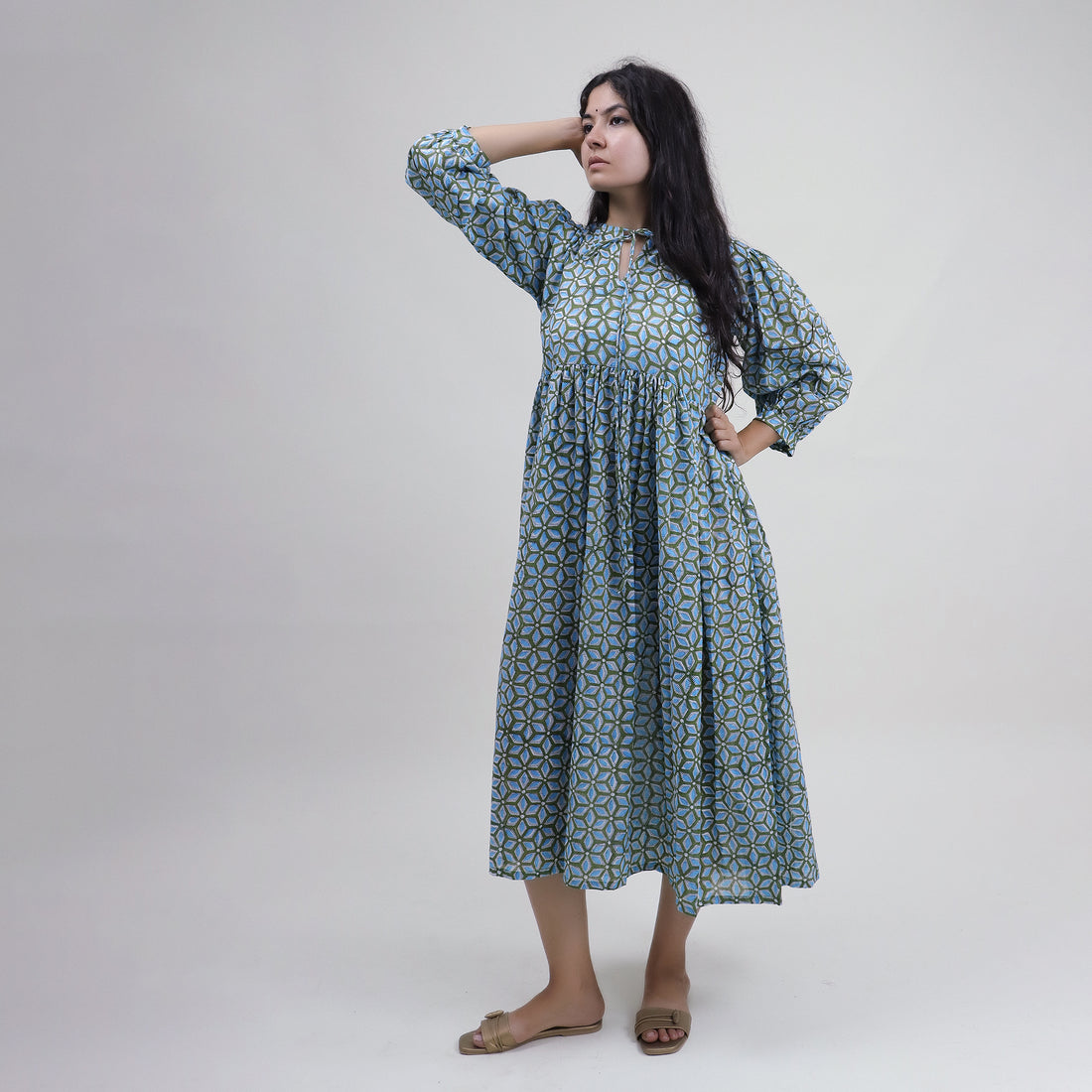 Geometrical Blue Printed Women&