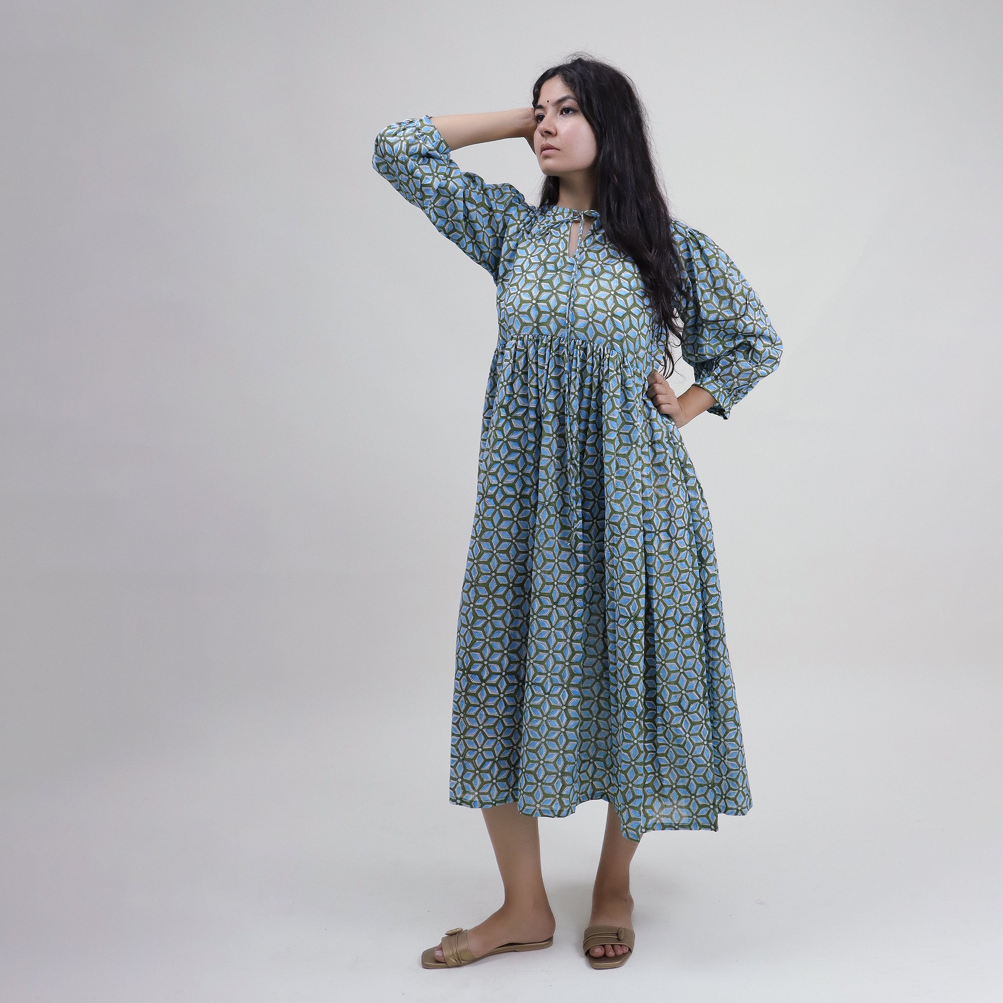 Geometrical Blue Printed Women&