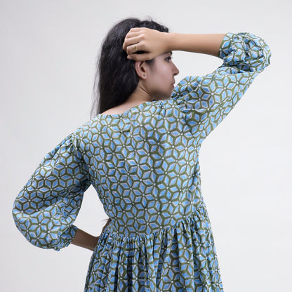 Geometrical Blue Printed Women&