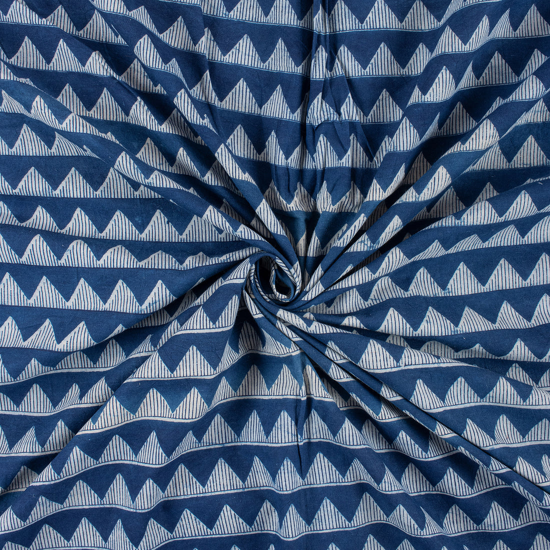 Geometrical Indigo Blue Print Organic Cotton Fabric