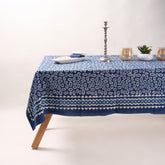 Geometrical Indigo Hand Block Printed Dining Table Cloth