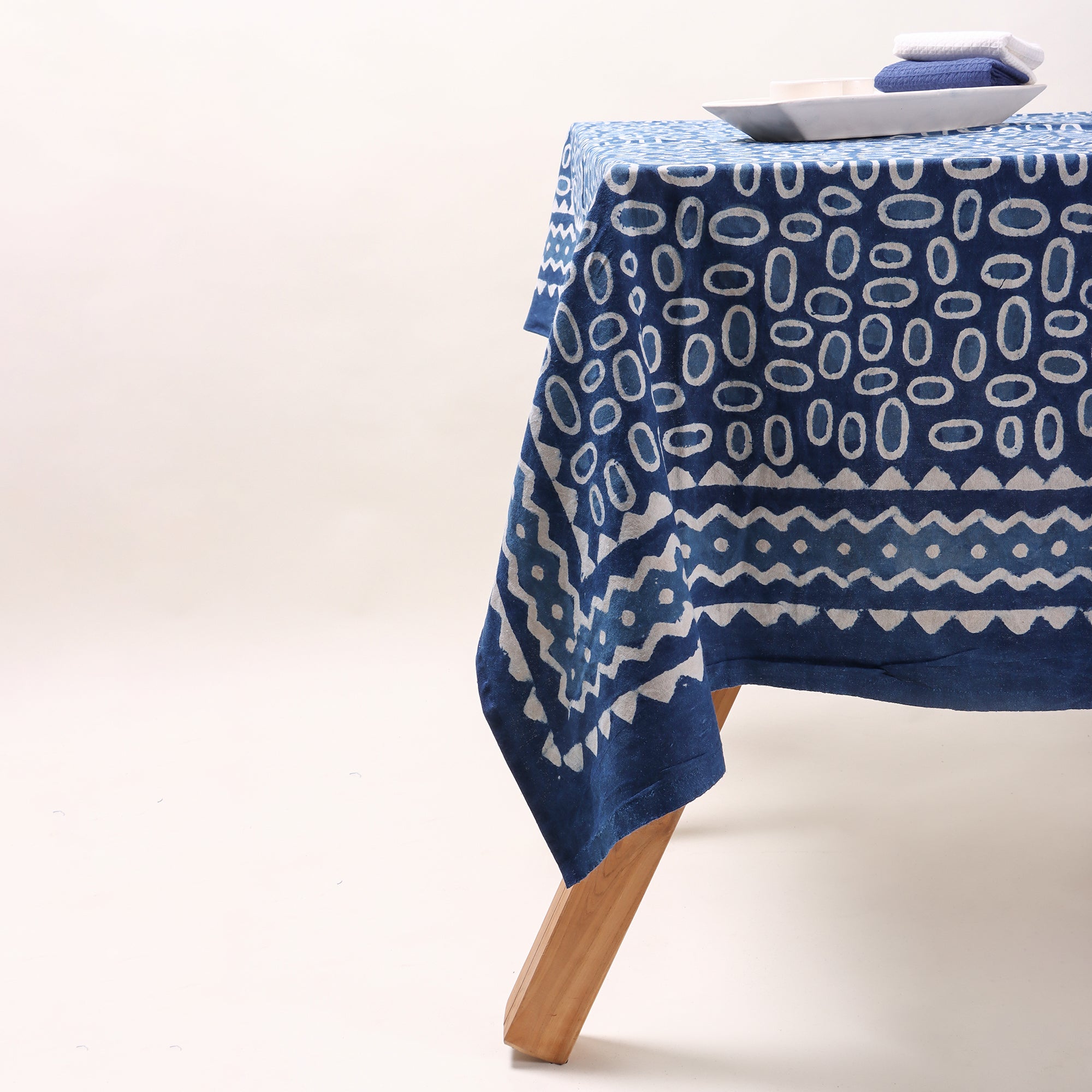 Geometrical Indigo Hand Block Printed Dining Table Cloth