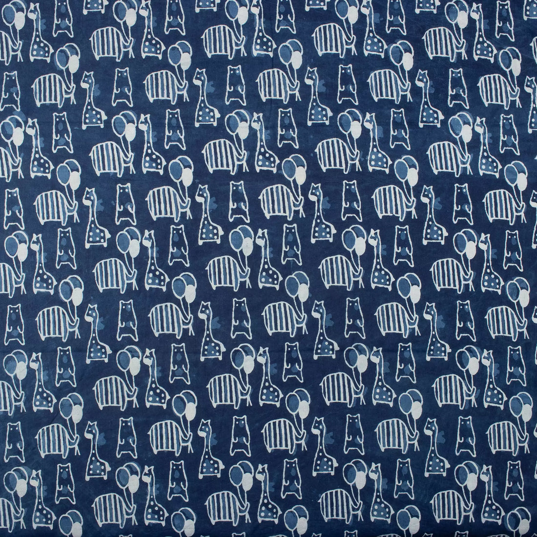 Giraffe and Bear Indigo Motif Cotton Fabric in India
