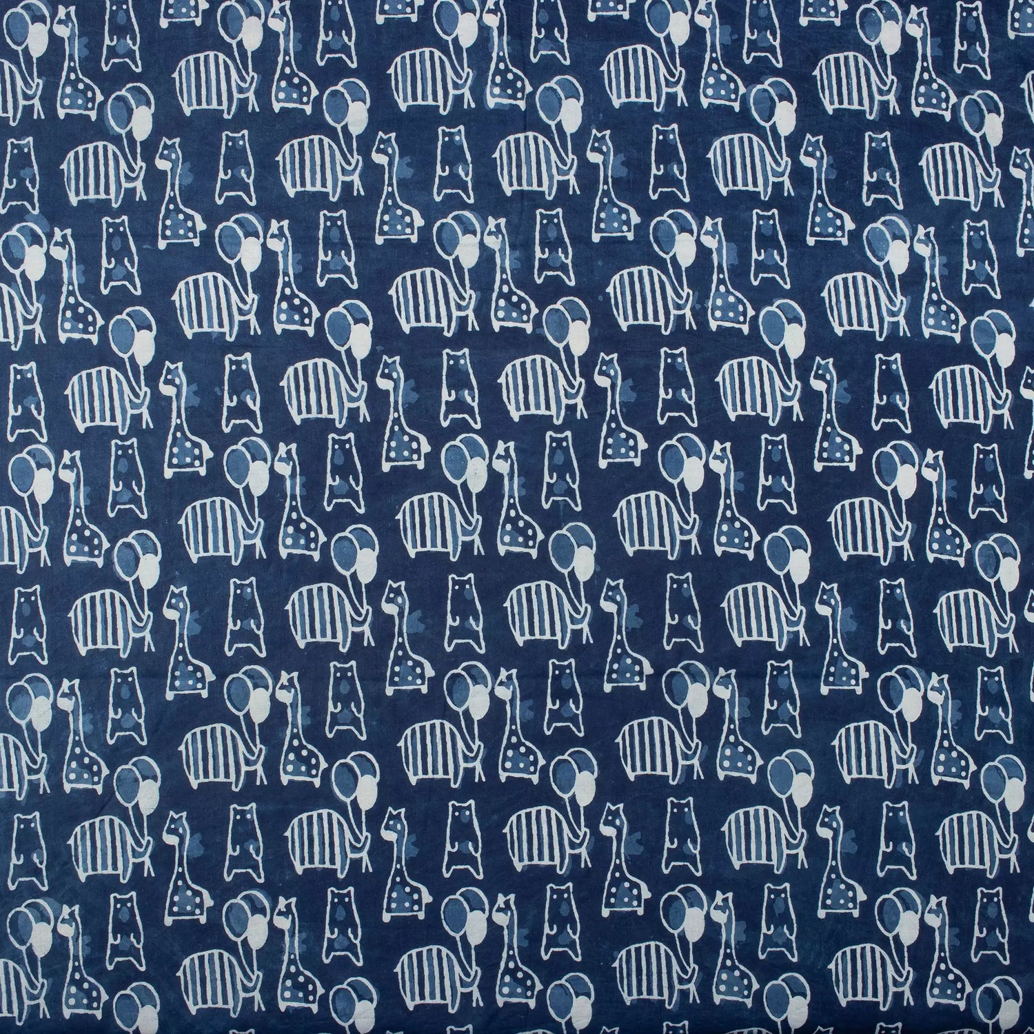 Giraffe and Bear Indigo Motif Cotton Fabric in India