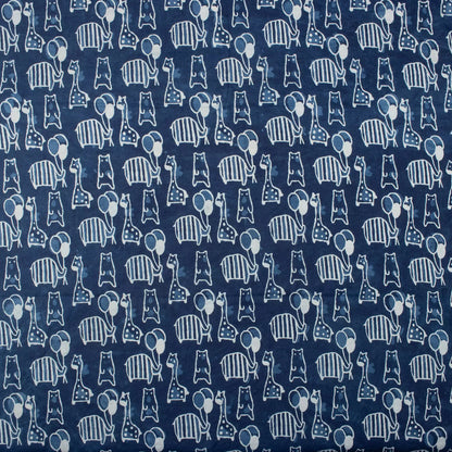 Giraffe and Bear Indigo Motif Cotton Fabric in India