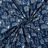 Giraffe and Bear Indigo Motif Cotton Fabric in India